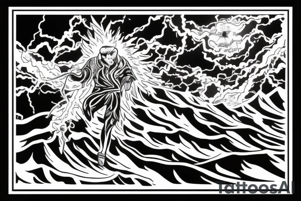 man catching lightning on the top of the mountain tattoo idea