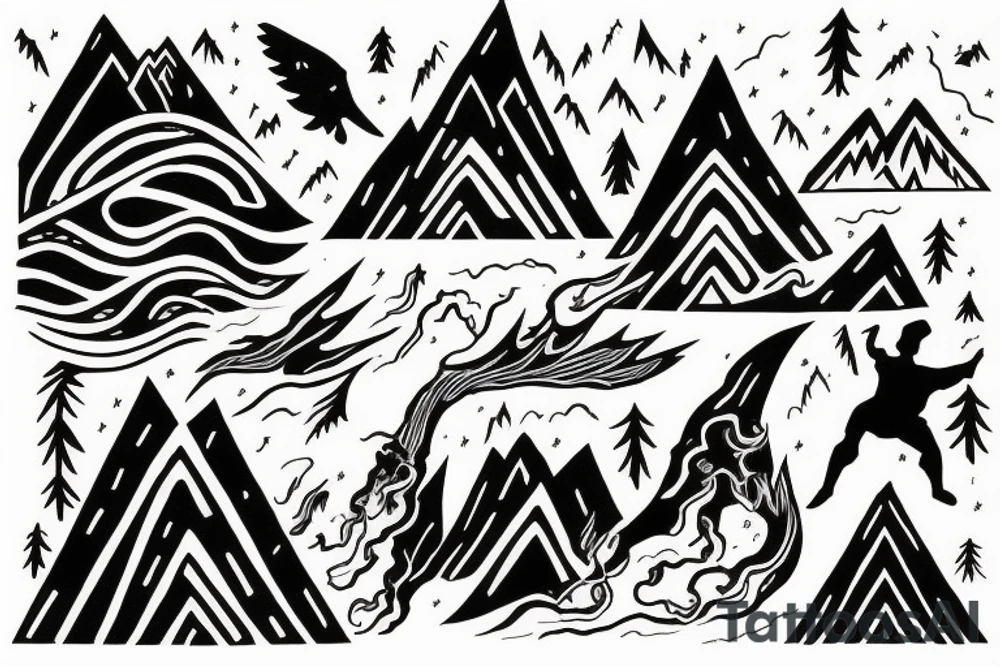 man catching lightning on the top of the mountain tattoo idea