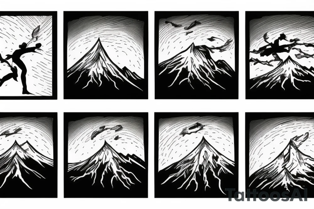 man catching lightning on the top of the mountain tattoo idea
