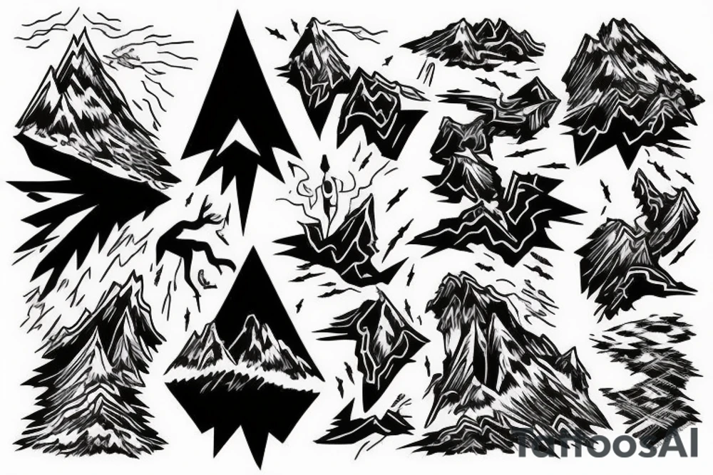 man catching lightning on the top of the mountain tattoo idea
