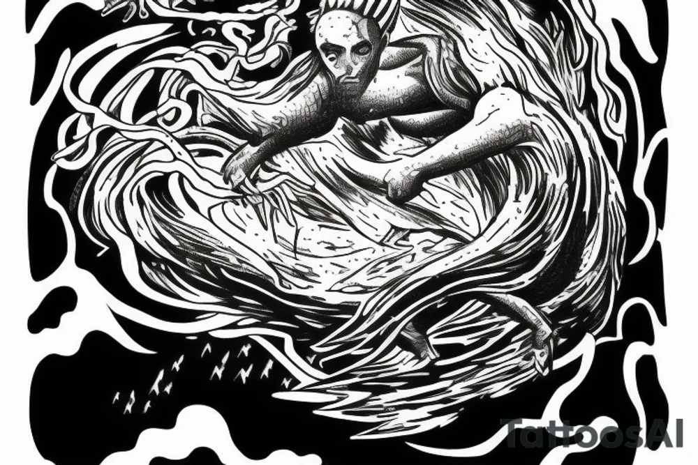 man catching lightning on the top of the mountain tattoo idea