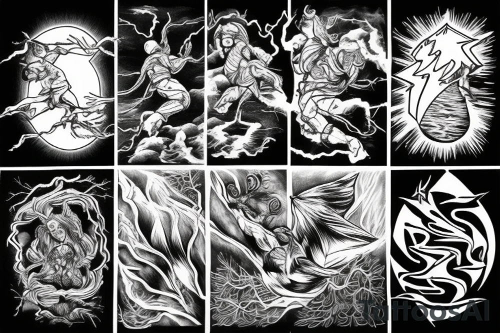 man catching lightning on the top of the mountain tattoo idea
