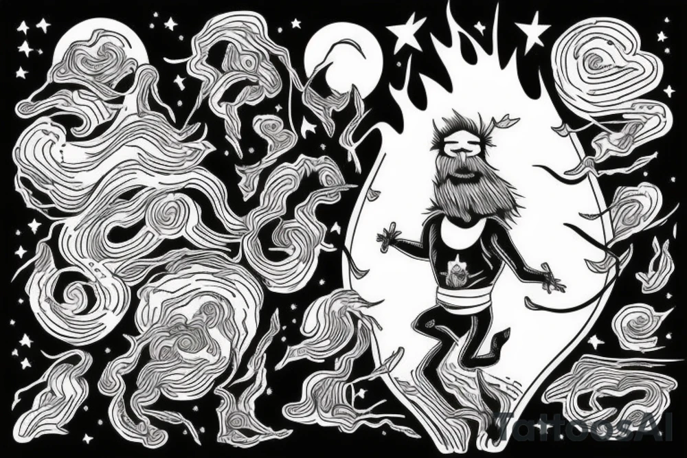 man catching lightning on the top of the mountain tattoo idea