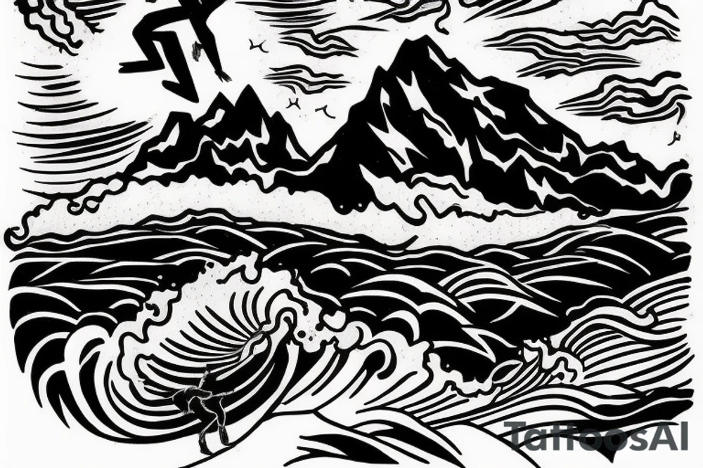 man catching lightning on the top of the mountain tattoo idea