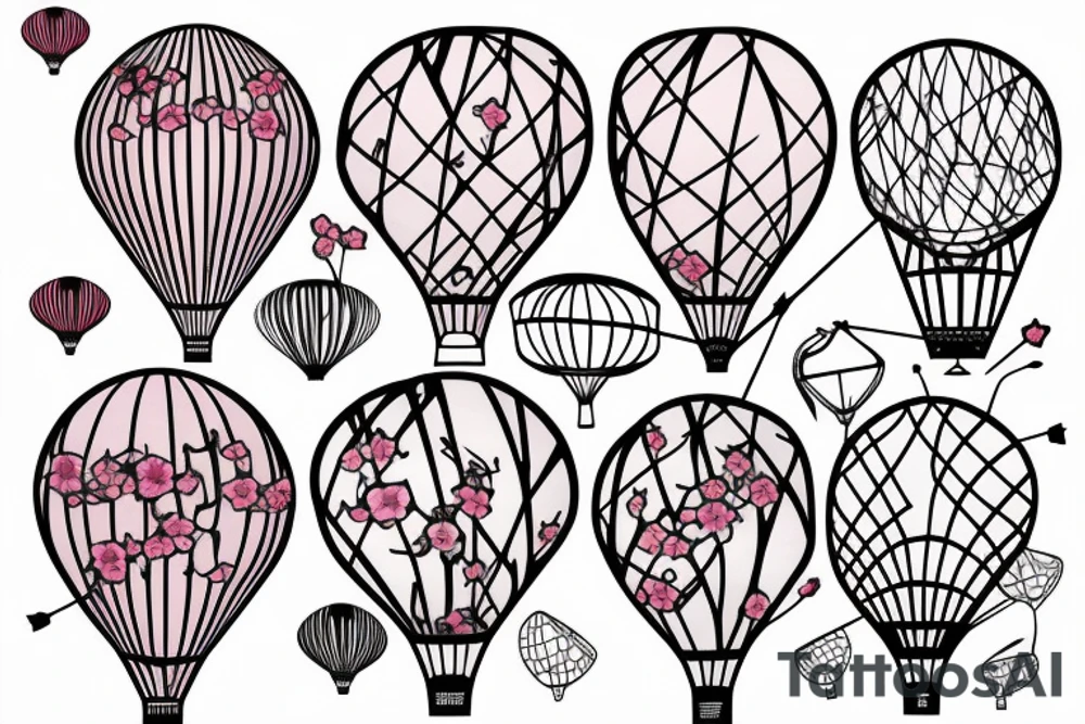 Cherry blossom tree with hot air balloons tattoo idea