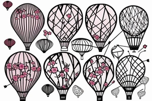 Cherry blossom tree with hot air balloons tattoo idea