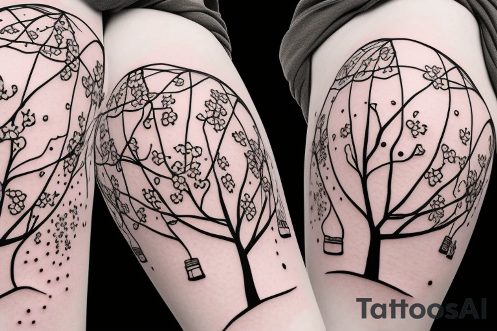 Cherry blossom tree with hot air balloons tattoo idea