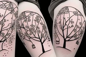 Cherry blossom tree with hot air balloons tattoo idea