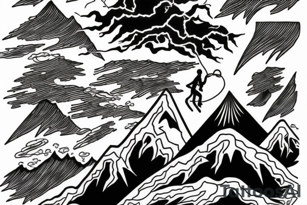 man catching lightning on the top of the mountain tattoo idea