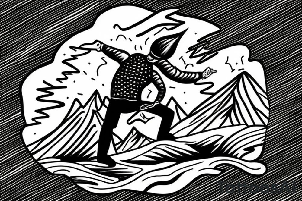 man catching lightning on the top of the mountain tattoo idea
