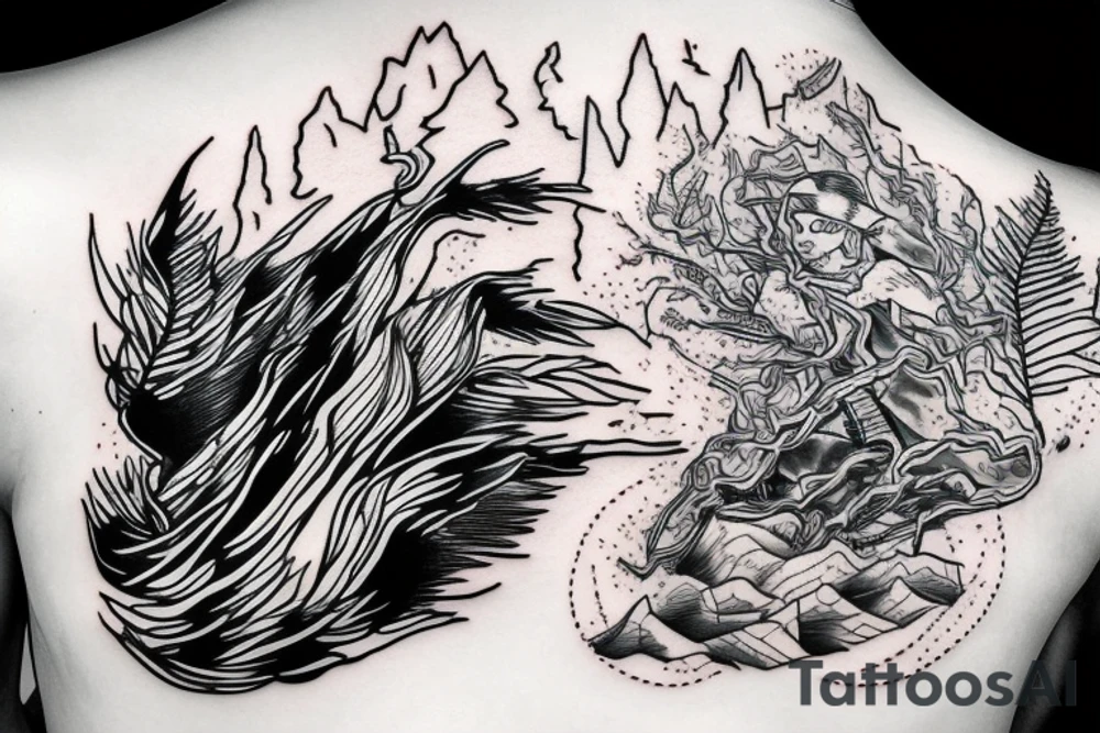 man catching lightning on the top of the mountain tattoo idea