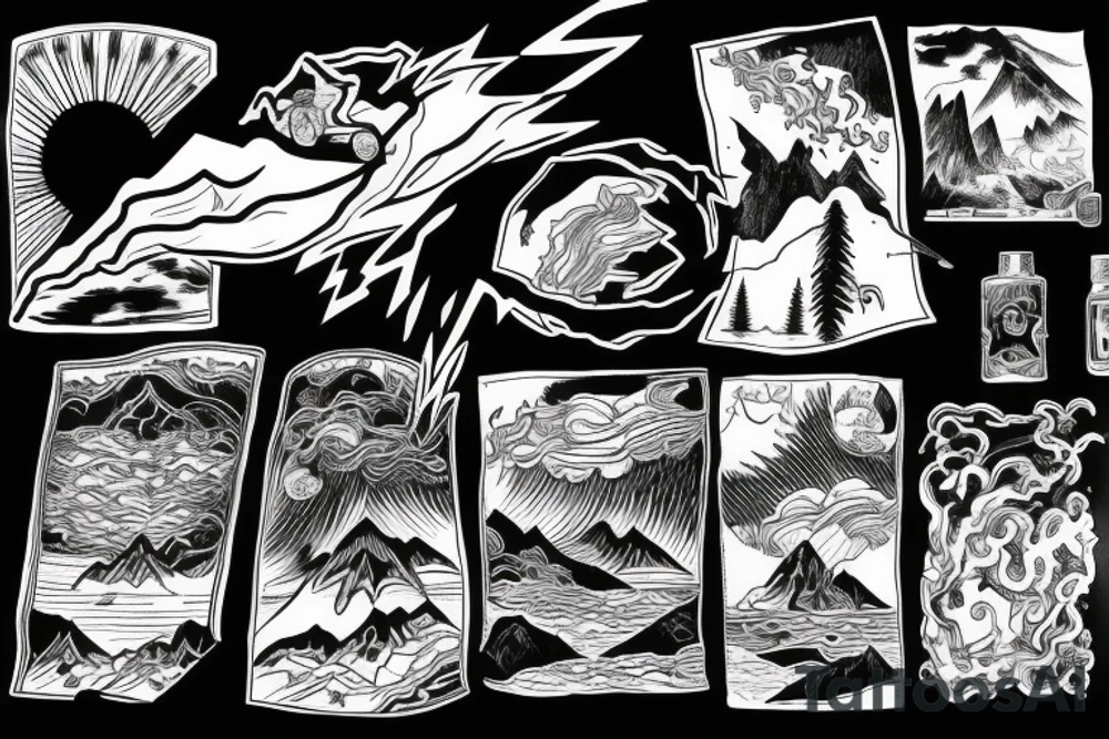 man catching lightning on the top of the mountain tattoo idea
