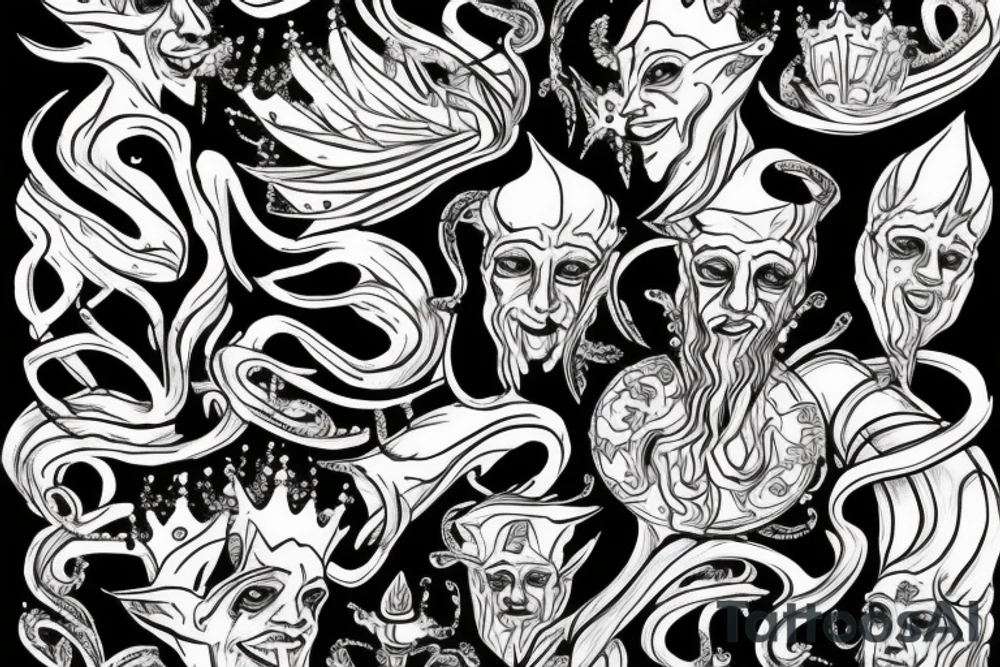king and jester catching lightning on the mountain tattoo idea
