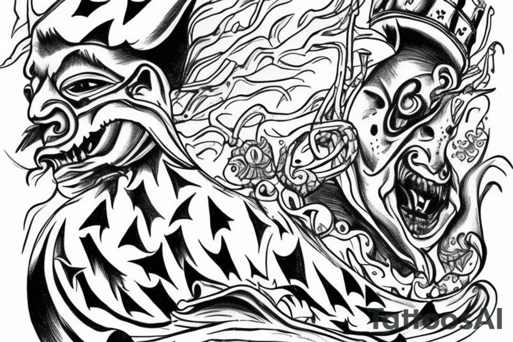 king and jester catching lightning on the mountain tattoo idea