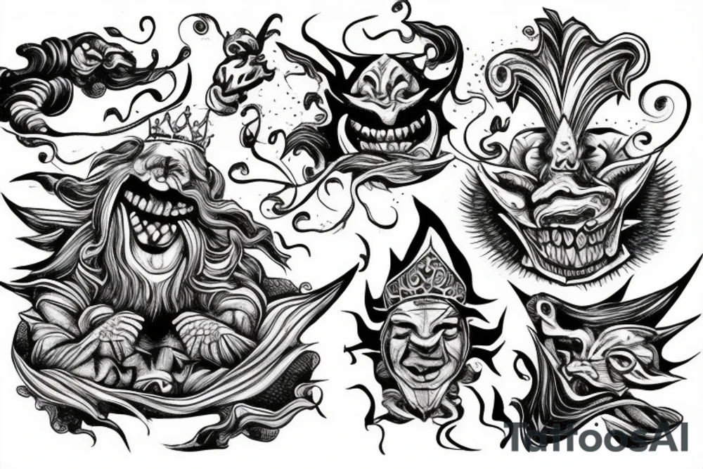 king and jester catching lightning on the mountain tattoo idea