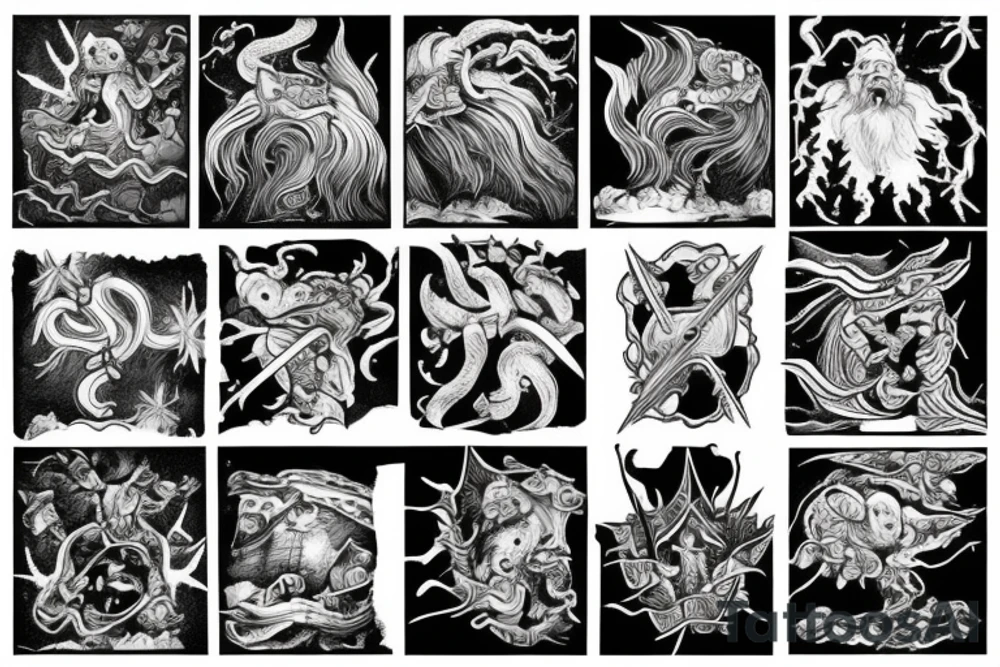 king and jester catching lightning on the mountain tattoo idea