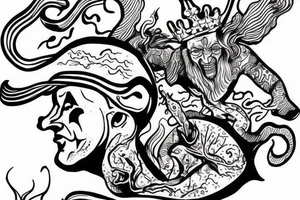 king and jester catching lightning on the mountain tattoo idea