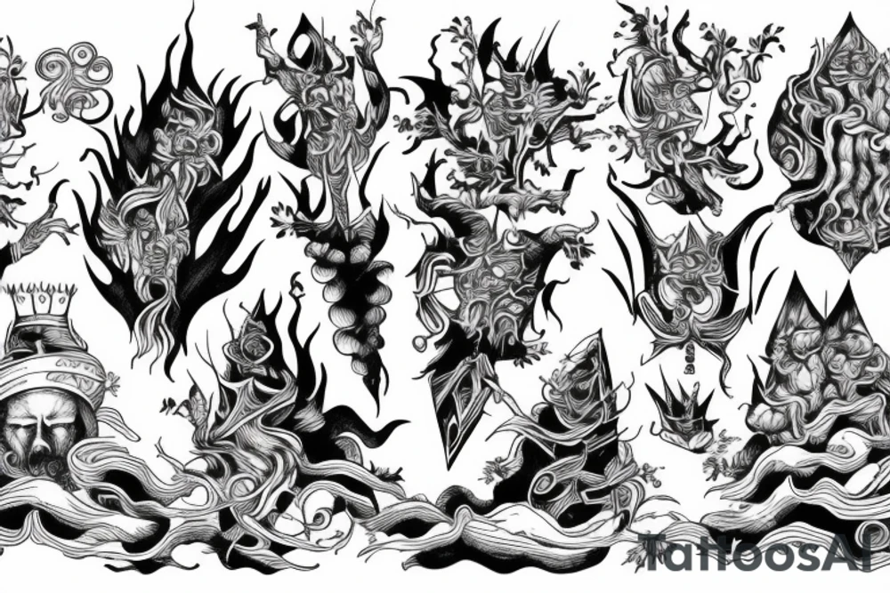king and jester catching lightning on the top of the mountain tattoo idea