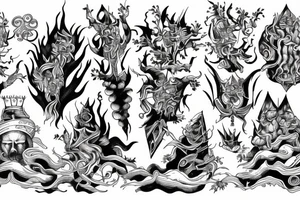 king and jester catching lightning on the top of the mountain tattoo idea