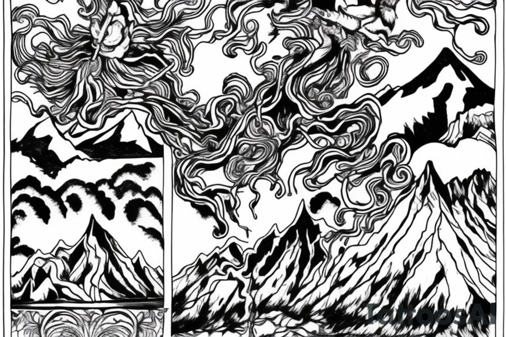 king and jester catching lightning on the top of the mountain tattoo idea