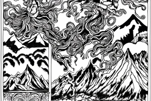 king and jester catching lightning on the top of the mountain tattoo idea