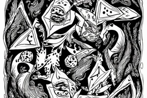 king and jester catching lightning on the top of the mountain tattoo idea