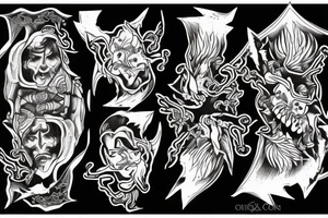 king and jester catching lightning on the top of the mountain tattoo idea