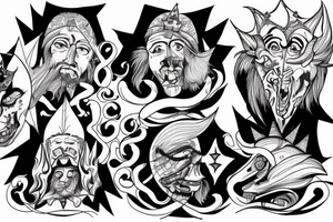 king and jester catching lightning on the top of the mountain tattoo idea