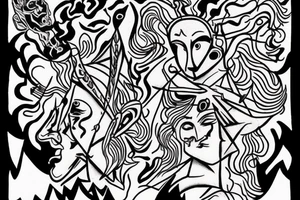 king and jester catching lightning on the top of the mountain tattoo idea