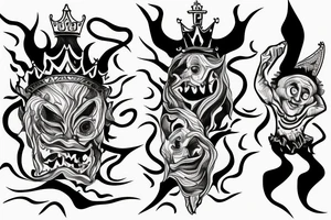 king and jester catching lightning on the top of the mountain tattoo idea