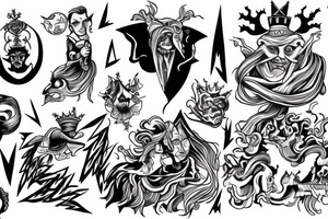 king and jester catching lightning on the top of the mountain tattoo idea
