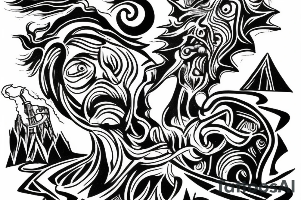 man catching lightning on the top of the mountain tattoo idea