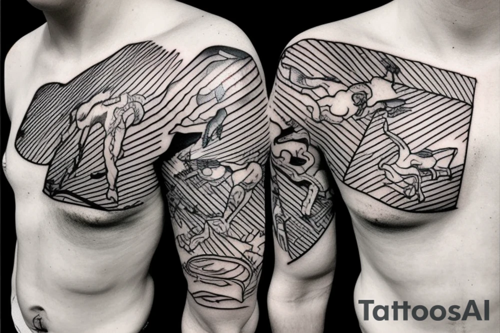 man catching lightning on the top of the mountain tattoo idea