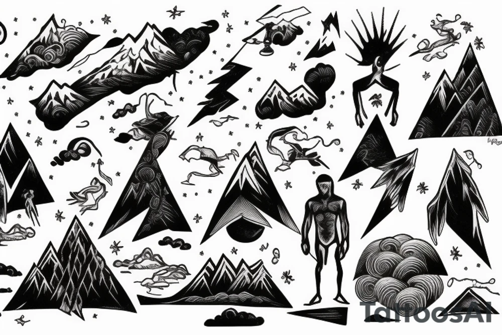 man catching lightning on the top of the mountain tattoo idea