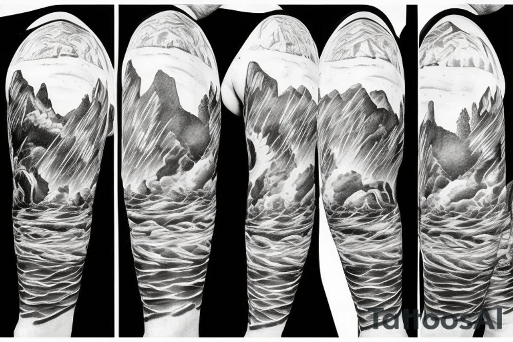 man catching lightning on the top of the mountain tattoo idea