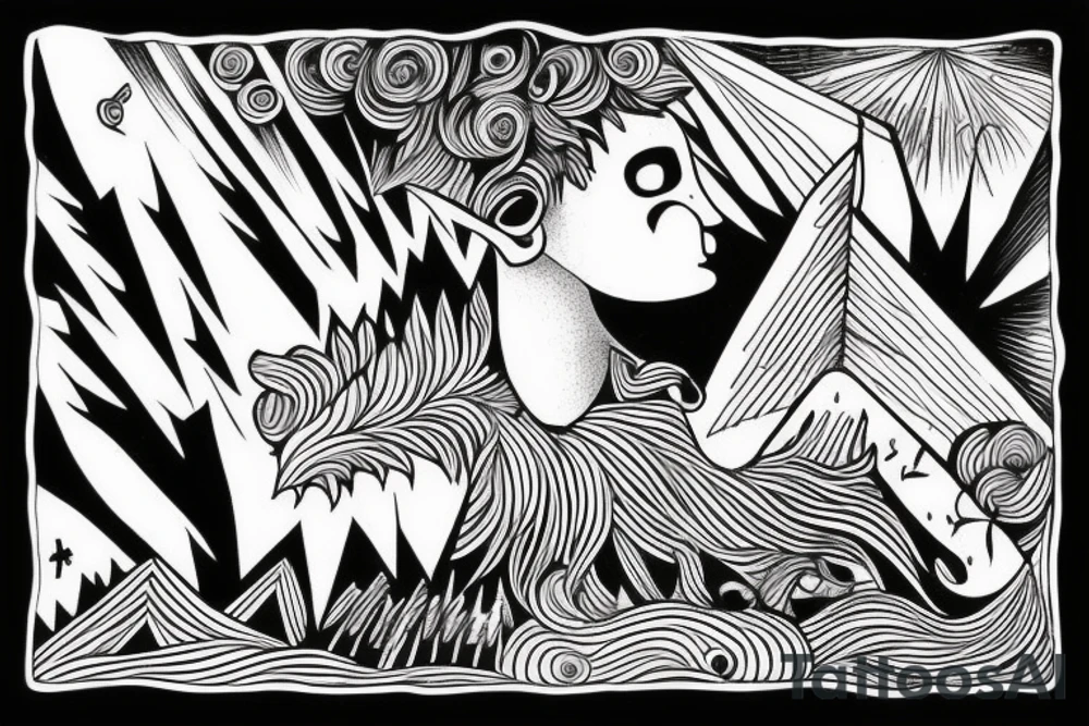 man catching lightning on the top of the mountain tattoo idea