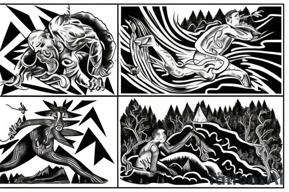 man catching lightning on the top of the mountain tattoo idea