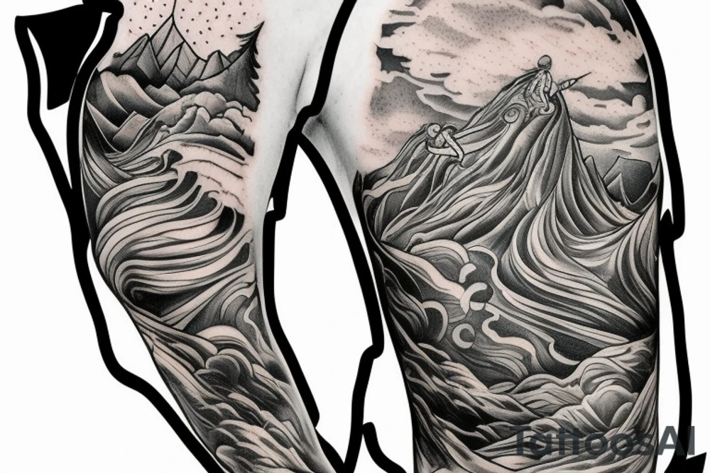 man catching lightning on the top of the mountain tattoo idea