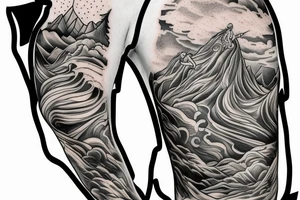 man catching lightning on the top of the mountain tattoo idea