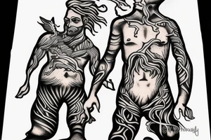 man with lightning in hand on the top of the mountain tattoo idea