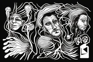 man with lightning in hand on the top of the mountain tattoo idea