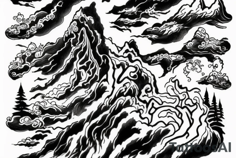 man with lightning in hand on the top of the mountain tattoo idea