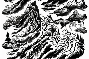 man with lightning in hand on the top of the mountain tattoo idea