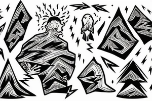 man with lightning in hand on the top of the mountain tattoo idea