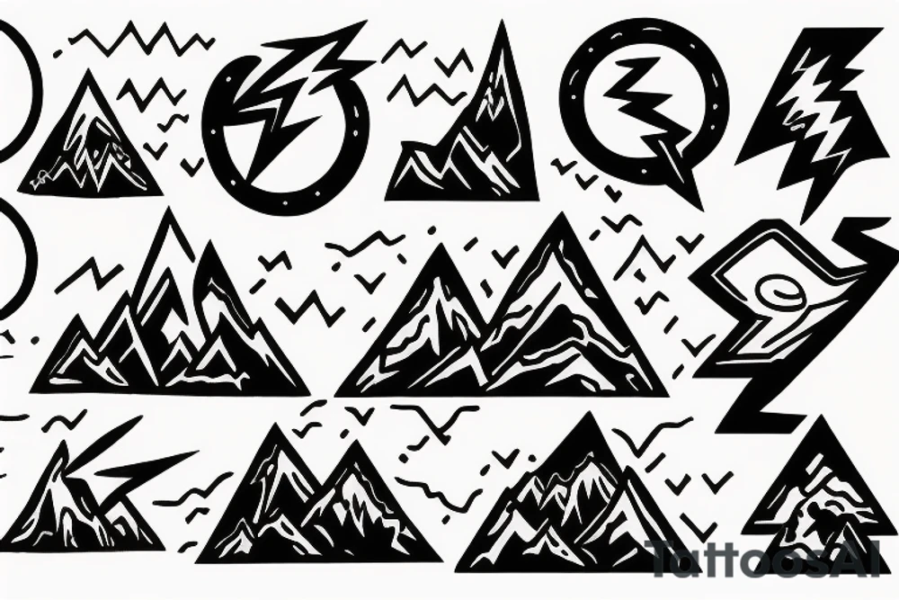 man with lightning in hand on the top of the mountain tattoo idea