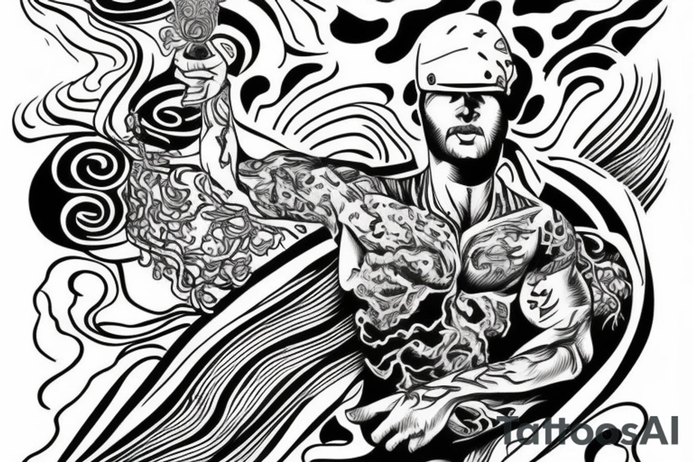 man with lightning in hand on the top of the mountain tattoo idea