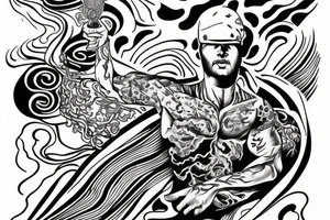 man with lightning in hand on the top of the mountain tattoo idea