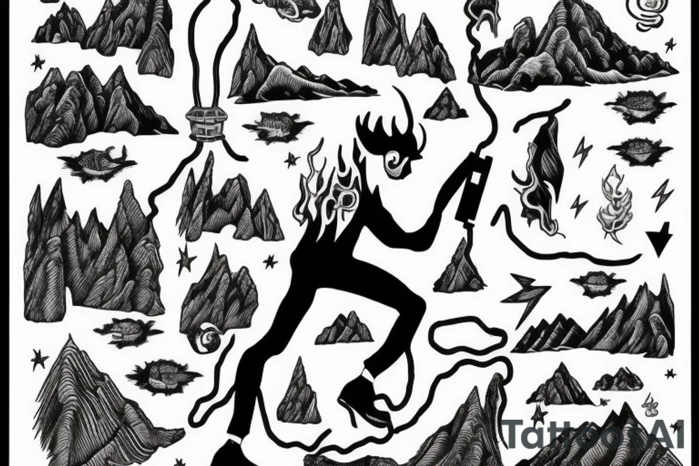 man with lightning in hand on the top of the mountain tattoo idea