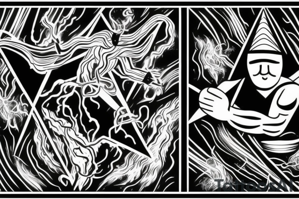 man with lightning in hand on the top of the mountain tattoo idea