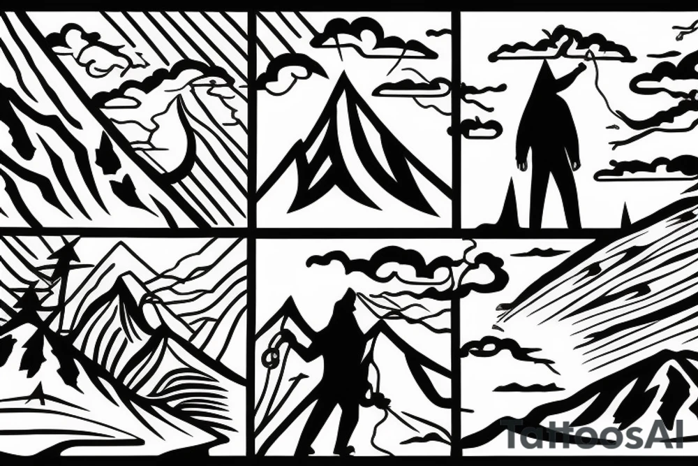 man with lightning in hand on the top of the mountain tattoo idea